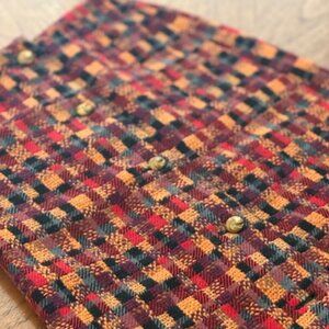 Handmade Vintage Wool Mini Skirt – Multicolor Plaid with Gold Buttons